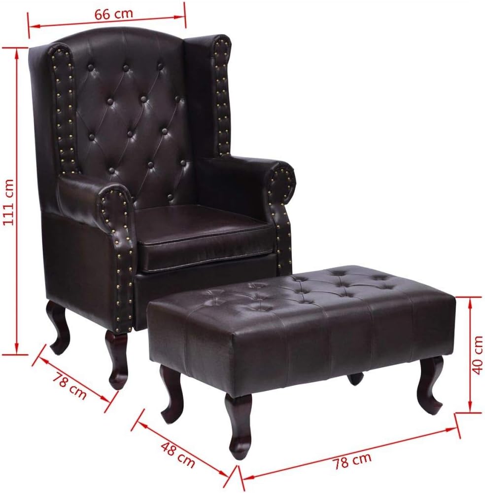 Tv-fauteuil – Relaxfauteuil – Fauteuil met Voetenbank – Relaxstoel – Kunstleren Fauteuil – Chesterfield Design – Kunstleer Bekleding – Stevige Houten Poten