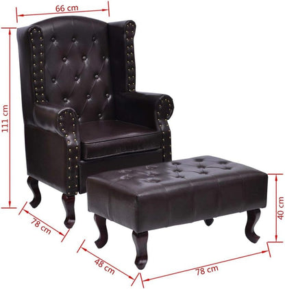 Tv-fauteuil – Relaxfauteuil – Fauteuil met Voetenbank – Relaxstoel – Kunstleren Fauteuil – Chesterfield Design – Kunstleer Bekleding – Stevige Houten Poten