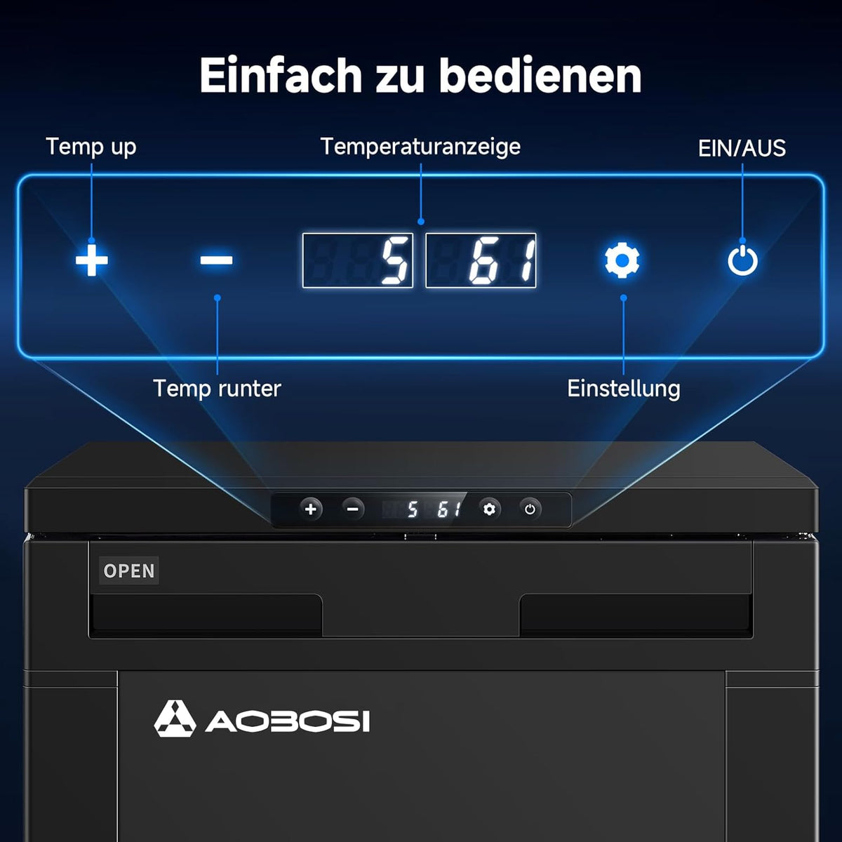 AAOBOSI 83L Compressorkoelkast, APP-Gestuurde Camperkoelkast, 12/24V DC, LED-Verlichte Voertuigkoeler, Bereikt -20 °C, Geschikt Voor Auto's, Vrachtwagens, Boten, Campers, Kamperen en Reizen