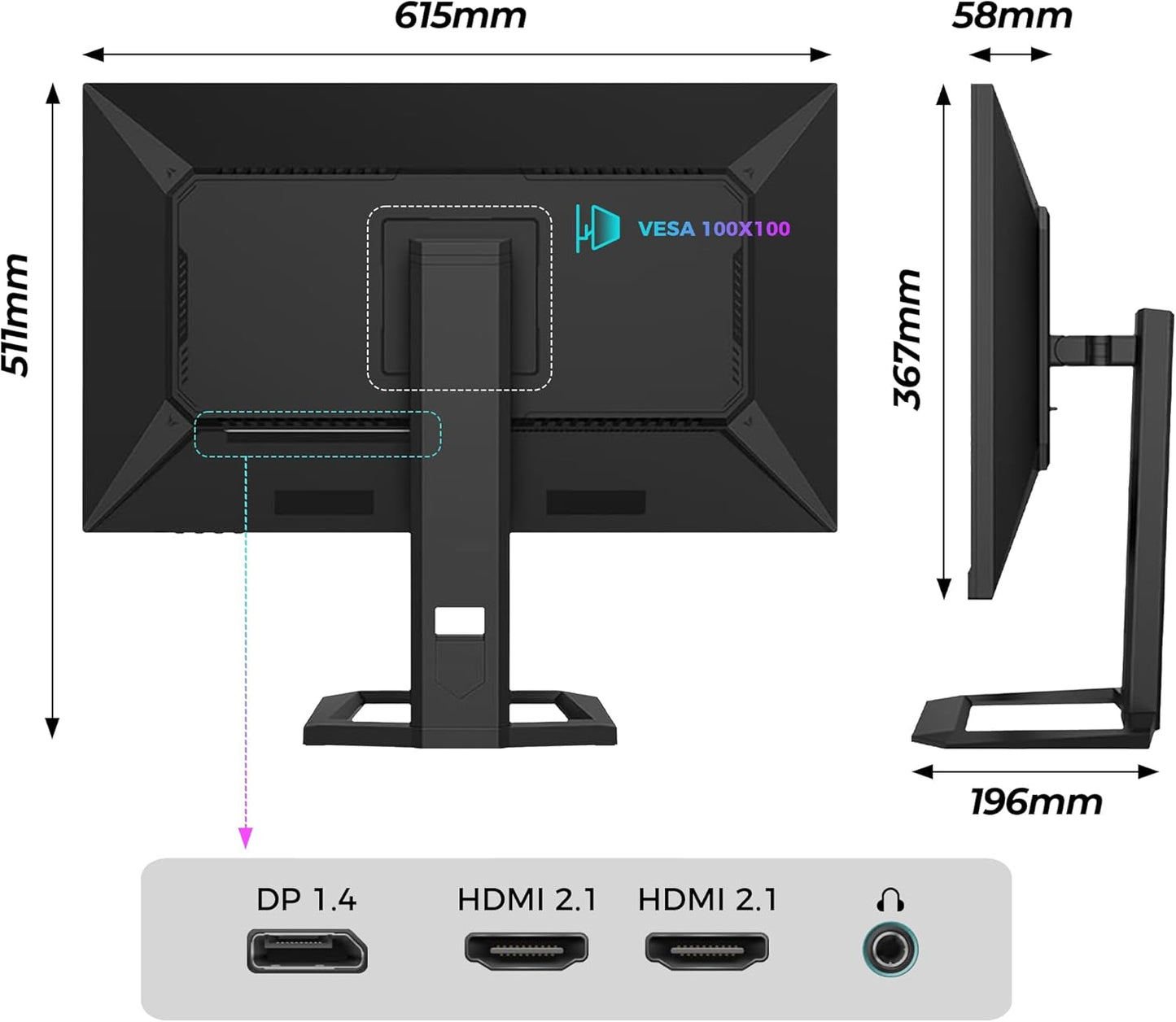 LC-Power Monitor Gaming 27 Pollici, Dual Mode UHD 4K (3840×2160) 160Hz | FHD 320Hz, 1ms OD, Rapid IPS, 130% sRGB, AdaptiveSync, HDR400, HDMI 2.1, DP 1.4, VESA, M27UFD