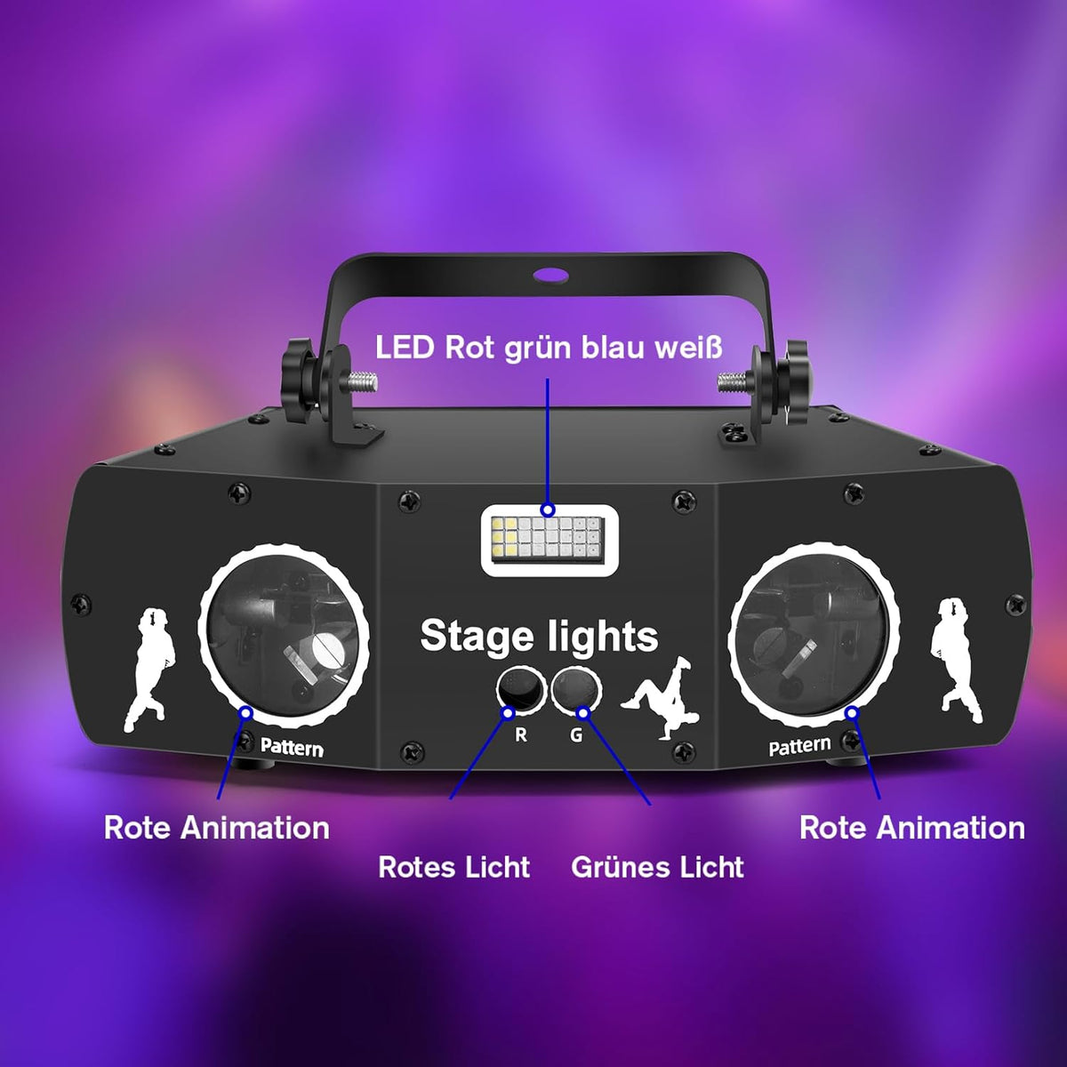 Disco Light Party Light, 3D RGB Animation DMX Effect Spotlight, LED Light, Music Controlled DJ Projector, For Karaoke, Family Gatherings, Wedding, Birthday, Halloween - QUORE