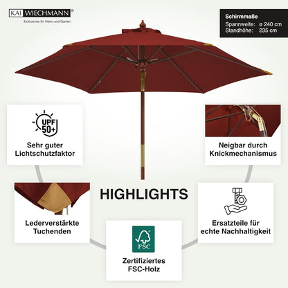 Kai Wiechmann Parasol 240 cm kantelbaar winduitlaat UV-bescherming 50+
