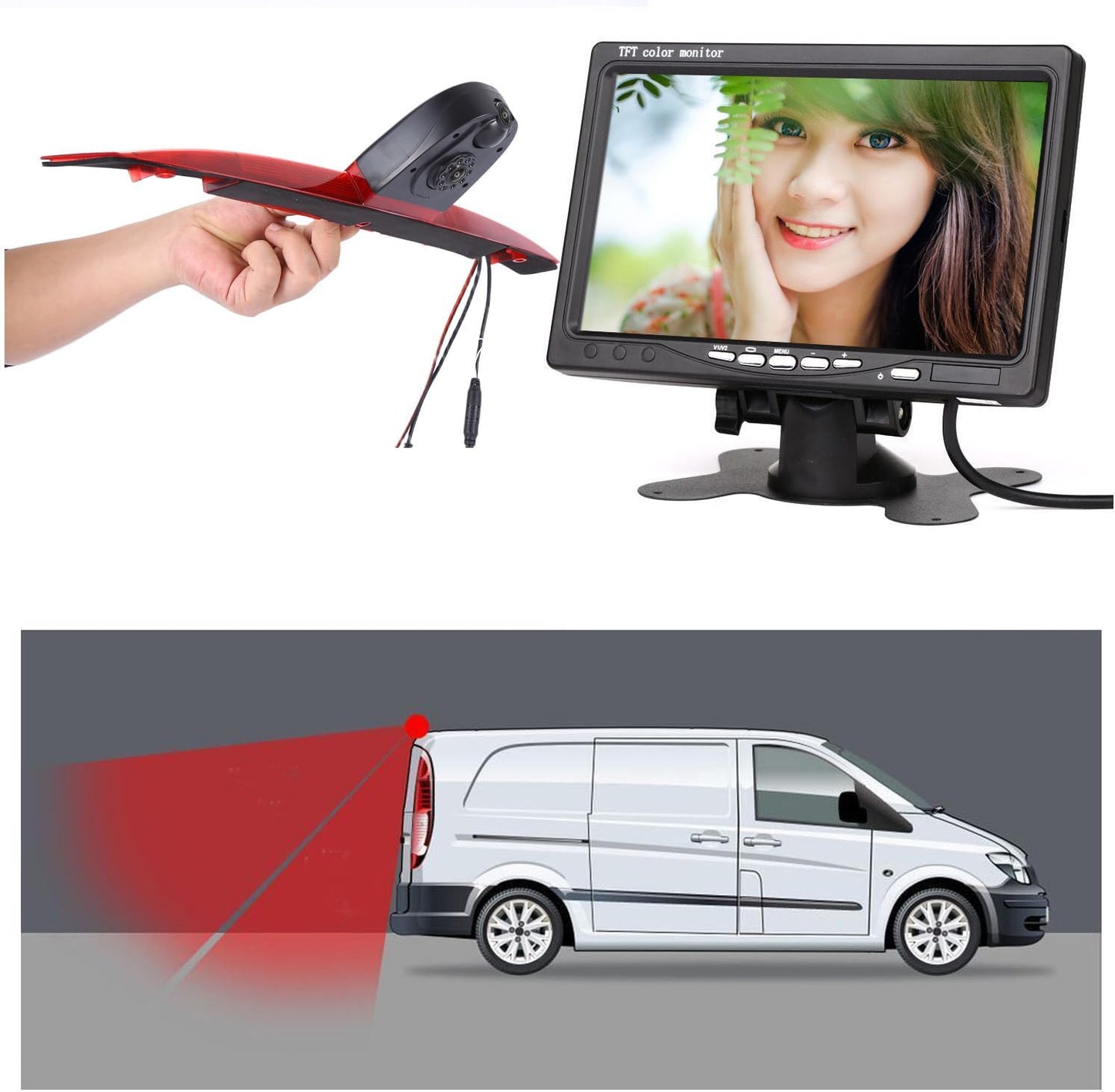 HD Auto IP68 1280Pixels Transporter Remlicht Dak Achteruitrijcamera Achteruitrijcamera met Dubbele Lens Camera met Hoek Verstelbaar Compatibel met Mercedes Benz viano Vito W639 V6 van Transporter