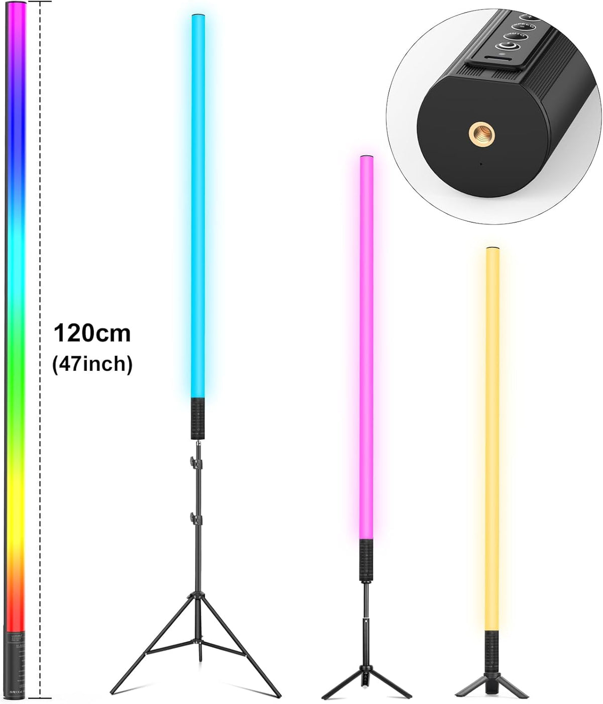 LED-Videolichtstaaf 120 Cm – LED Videolamp – RGB Videolamp – Fotolamp – Sfeerlamp – 500+ Lichtmodi – Geïntegreerde 2500 mAh Batterij