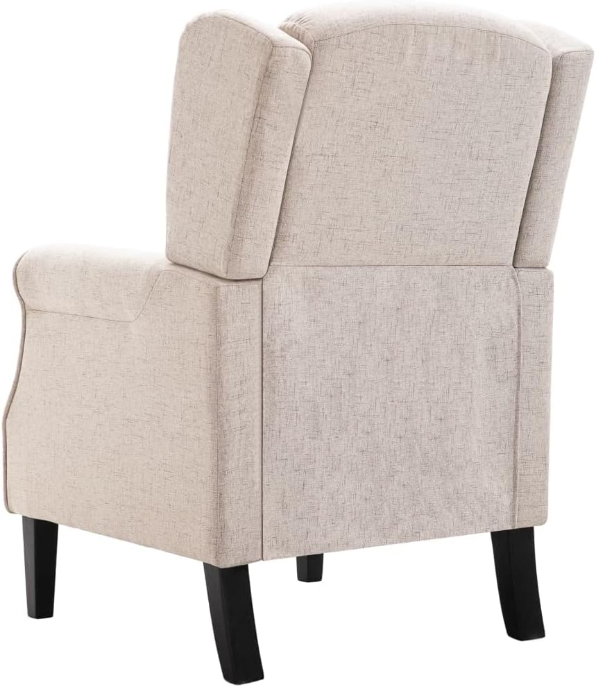 Fauteuil Beige Stof – Loungestoel – Televisiestoel – Relaxstoel – Bureaustoel – Stevig Eikenhout Frame – Zacht Gevoerd Zit- en Rugkussen