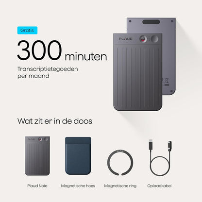 Plaud Note Digitale AI Spraakrecorder voice recorder met AI Transcriptie en samenvattingen audio ondersteunt 112 talen audio recorder voor colleges vergaderingen (Zwarte Note met donkerblauwe hoes)