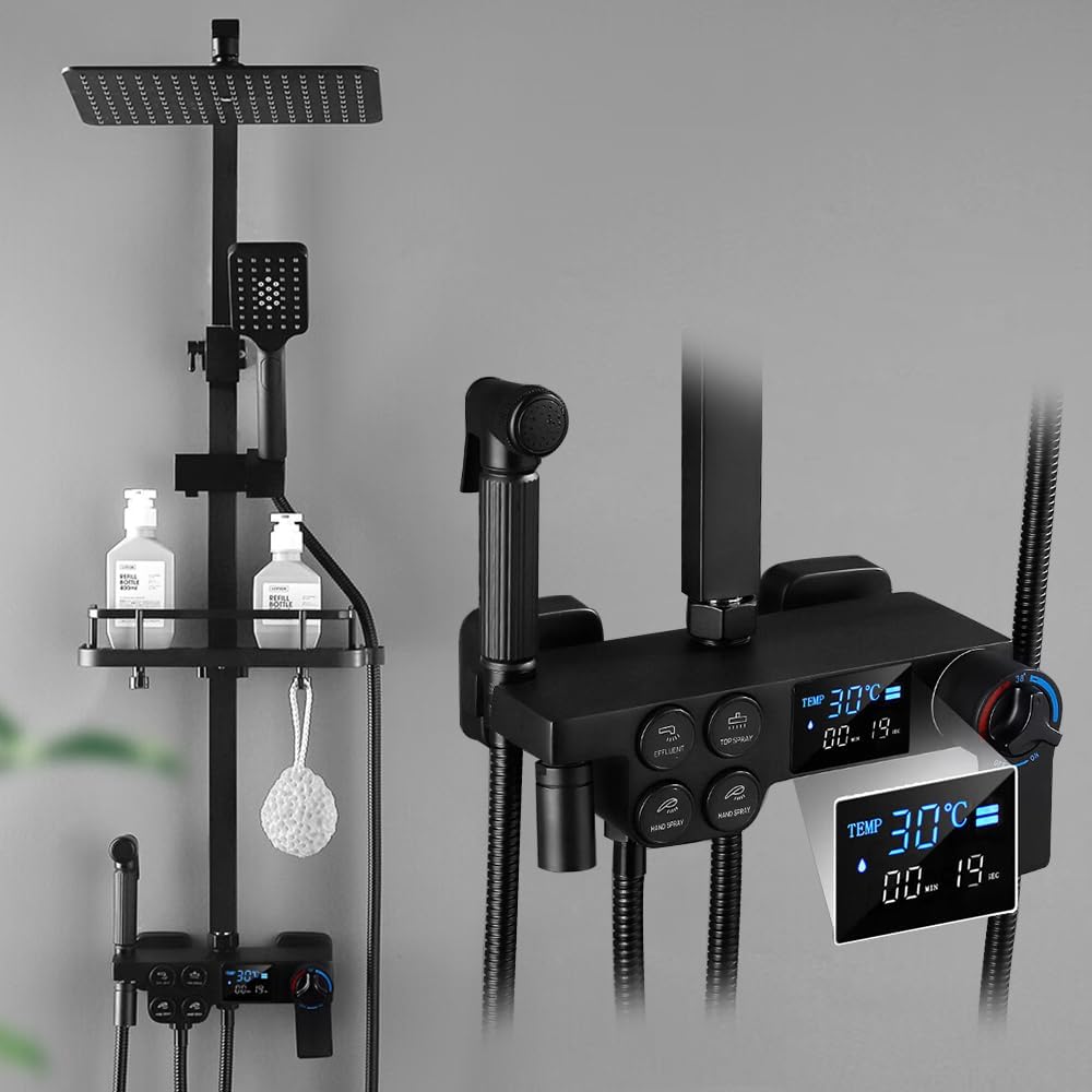 Douchepaneel – Douchekolom – Regendouche – Massagejets – Handdouche – 6 Functies – Roestvrij Staal – Digitaal Temperatuurdisplay