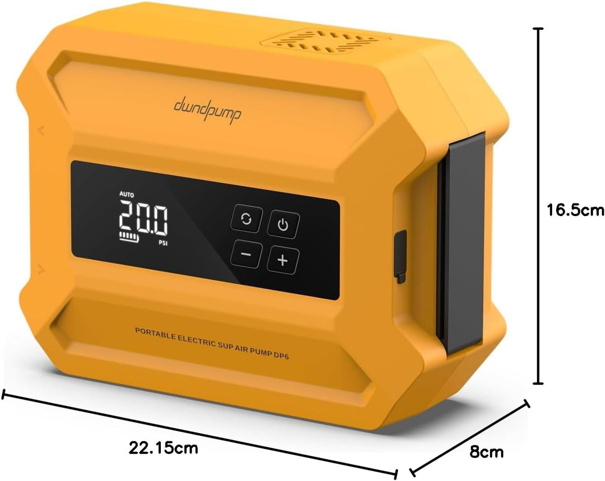 dwndpump Paddle Board Pomp Elektrische Draagbare, 20PSI Hoge Druk SUP Pomp, Intelligent Dual-Stage Inflatie Deflatie Functie, Auto-Off, LED Display, Luchtpomp voor Paddleboards