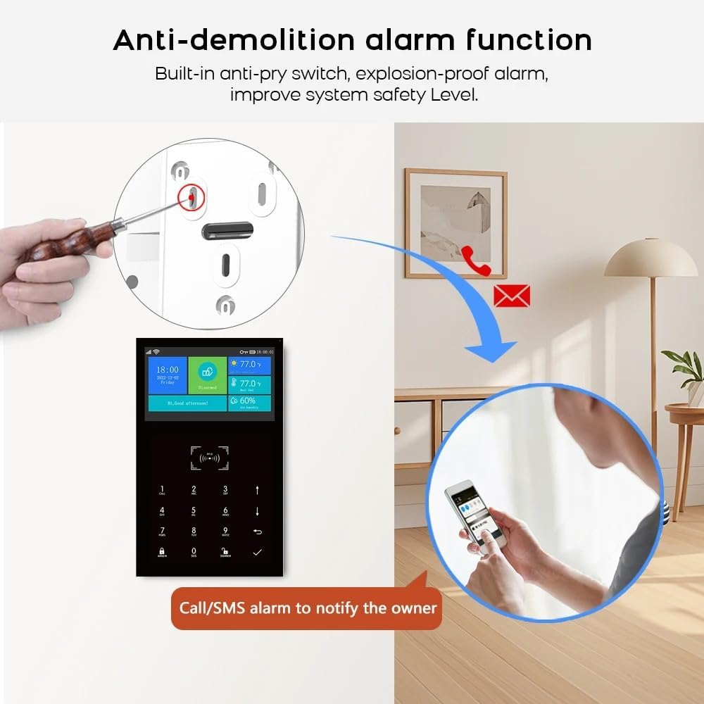 WiFi/GSM 2G Wireless Smart Home veiligheidsalarmsysteem met PIR bewegingsmelder, deur- en raamsensor RFlD SOS Tuya Smart Life app, afstandsbediening, ondersteuning Alexa
