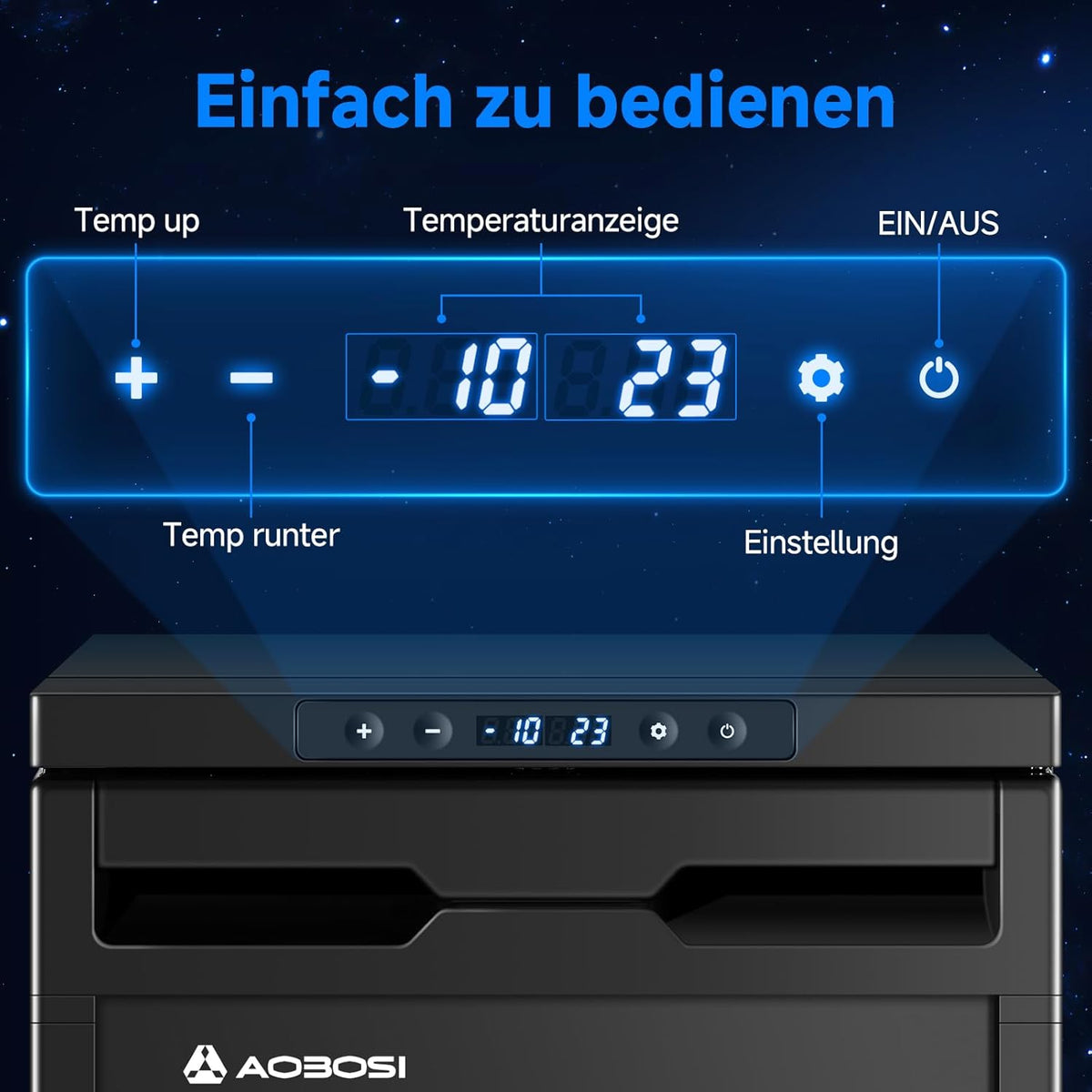 AAOBOSI 45L Compressorkoelkast, APP-Gestuurde Camperkoelkast, 12/24V DC, LED-Verlichte Voertuigkoeler, Bereikt -20 °C, Geschikt Voor Auto's, Vrachtwagens, Boten, Campers, Kamperen en Reizen