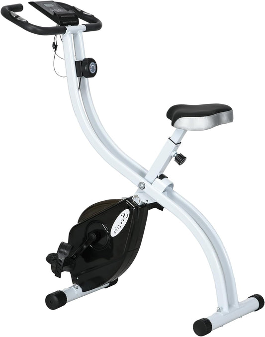 Hometrainer – Fitnessfiets – Indoor Bike – Fitnessfiets inklapbaar – Oefenfiets – Verstelbaar Zadel – 8 Weerstandsniveaus – Multifunctioneel LCD-display – Wit - QUORE