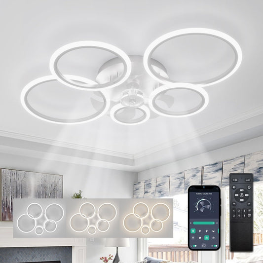 Plafondventilatoren Met Verlichting met Afstandsbediening, LED Ring Ventilator Lamp Plafond, Dimbaar, DC Motor, Omkeerbare 6 Snelheden, Ceiling Fan with Light voor Slaapkamer, Keuken