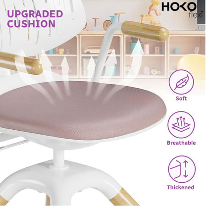 HOKO Ergonomische kinderbureaustoel – in hoogte verstelbaar met ademende rugleuning, 360 graden draaibaar, ideaal voor huiswerk en leren (Laura)