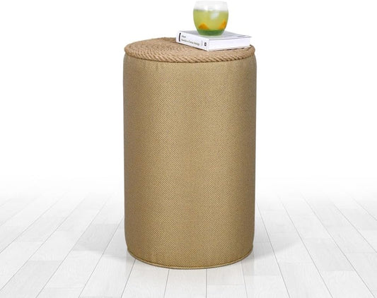 Bohemian poef, goudkleur, 52 cm hoogte x 31 cm diepte, 50% katoen en 50% linnen, PVC gecoate verborgen legs, 14 mm jute touw, stijlvol Scandinavisch design