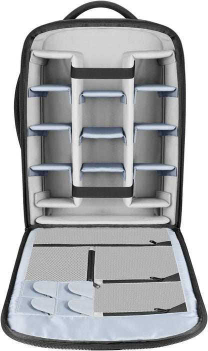 2-In-1 Camerarugzak met Wielen – Rolkoffer – Cameratas – Camera Trolley – Fototas – Zwart/Grijs – 11 Verstelbare Vakken – Laptopvak Tot 16 Inch