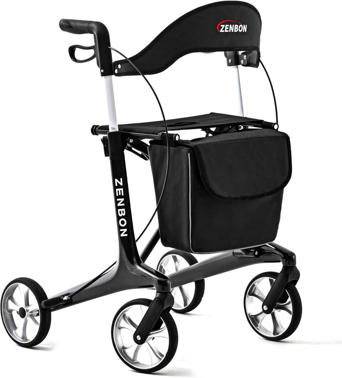 Roltor Walker | Met zitting | 150 kg draagvermogen | 4 grote wielen | lichtgewicht koolstofvezel ondersteuningsframe | dubbele handremmen | In hoogte verstelbaar | Voor volwassenen/senioren