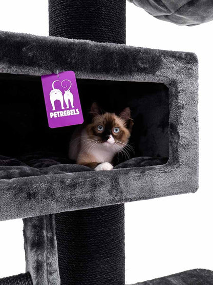Kattenkrabpaal – Krabpaal Kat – Klimpaal Kat – Kattenboom – Krabmeubel – Zwart – 179 cm Hoog – Extra Stabiele Basis