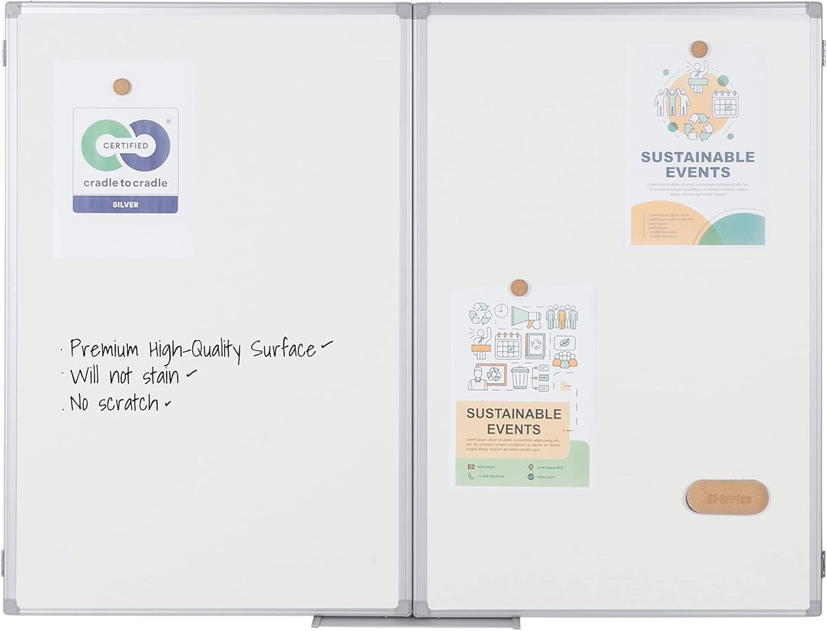 Bi-Office Earth Trio - whiteboard klaptafel met 3 whiteboards, magnetische geëmailleerde oppervlakken, 90 x 60/180 x 60 cm