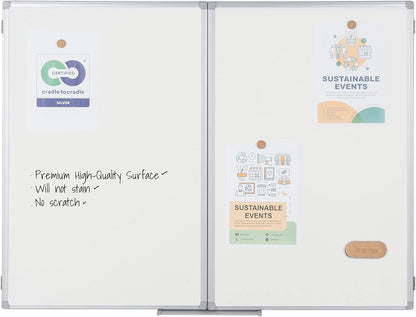 Bi-Office Earth Trio - whiteboard klaptafel met 3 whiteboards, magnetische geëmailleerde oppervlakken, 90 x 60/180 x 60 cm