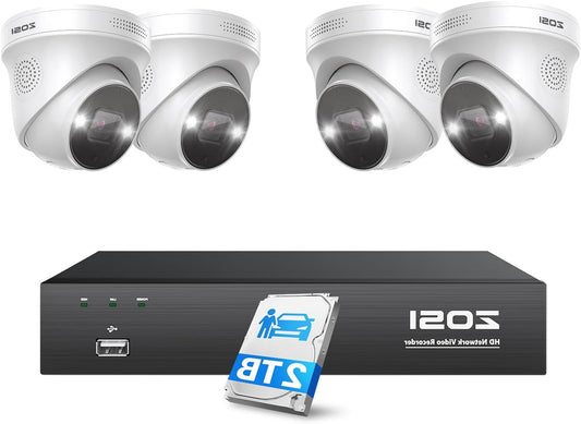 Beveiligingscamera Set – Videobewaking – IP Camera Systeem – PoE Camera – NVR Recorder – 5MP Resolutie – Personen- en Voertuigdetectie – 2TB Opslag – Spotlight Alarm
