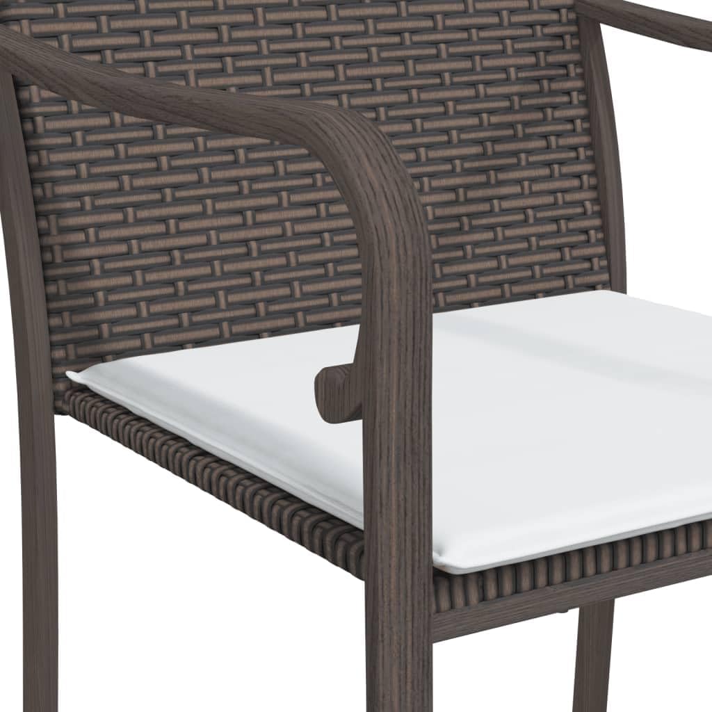 Tuinstoel met kussens van polyrotan, bruin, 2 stuks, frame van weerbestendig staal, voor terras en buiten, design met armleuningen in G-vorm en zitting - QUORE