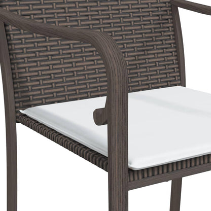 Tuinstoel met kussens van polyrotan, bruin, 2 stuks, frame van weerbestendig staal, voor terras en buiten, design met armleuningen in G-vorm en zitting - QUORE