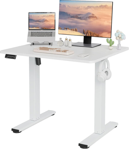 Electric Standing Desk Height Adjustable Standing Desk for Home Office, Sit-Stand Desk with Preset Memory (White, 32 Inch) - QUORE