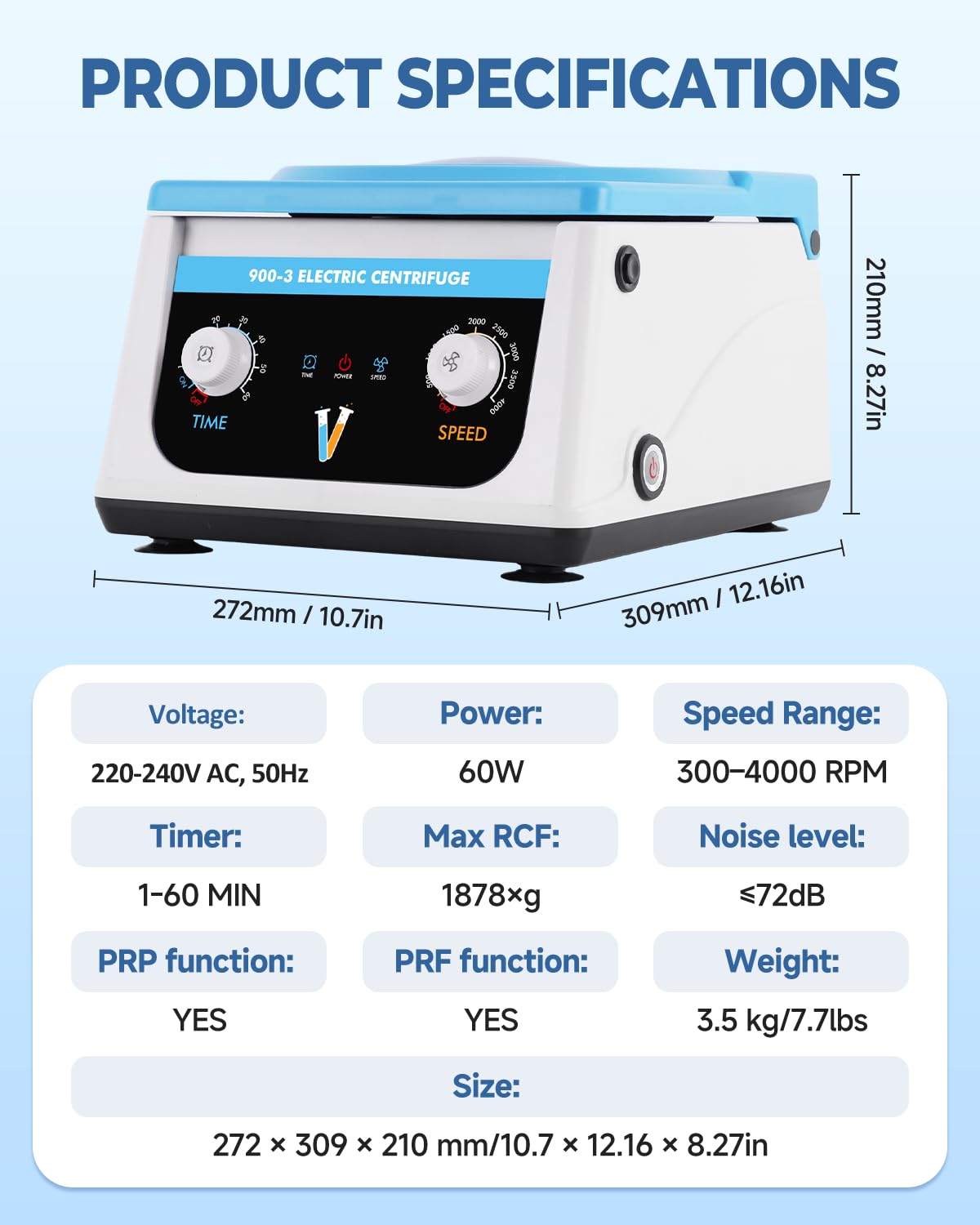 YUCHENGTECH Laboratorium Centrifuge Lage Snelheid 4000 rpm 6x15ml Timer 0-60 min 1878xg 27x31x21cm 3.5kg voor Centrifugebuizen 5/7/10ml