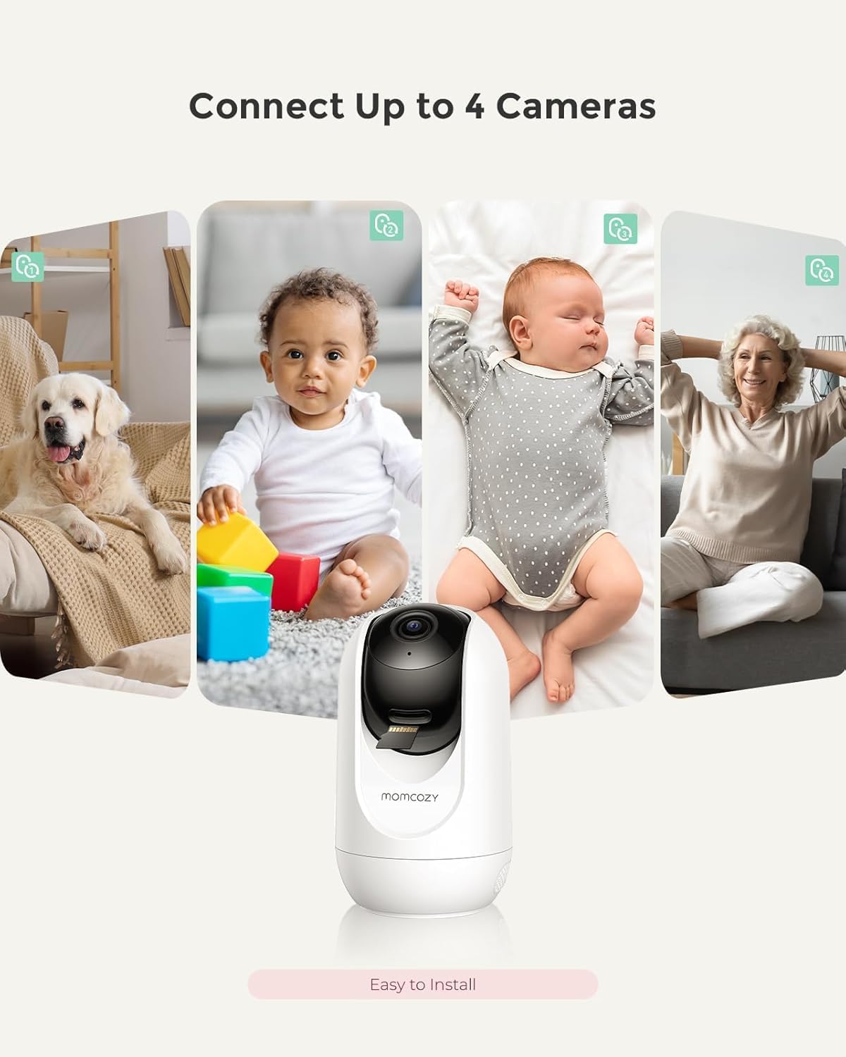 momcozy BM04 Babyfooncamera, afzonderlijk te gebruiken via app en als extra camera uitbreidbaar, wifi-camera met 1080p, audio, wandhouder, compatibel met BM04-scherm, eenvoudig koppelen