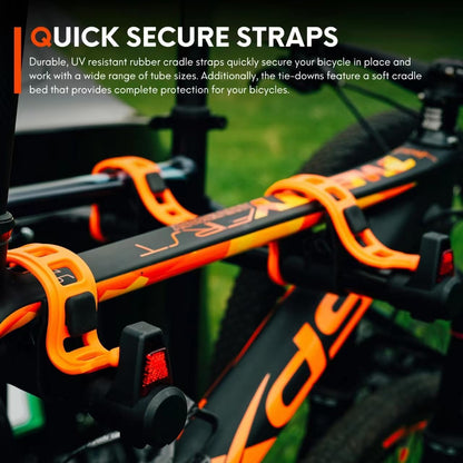 Bicycle Rack for Car, SUV, RV, Bike Rack Tow Bar Mount, Tow Bar Bike Rack 2, Up to 70 lbs Load Bike Carrier Rubber Tires, Tilt Unlock, Bike Rack with 2 Inch Tow Bar for - QUORE