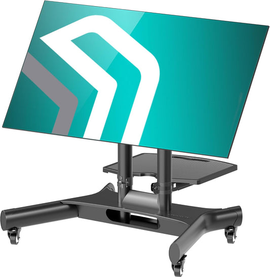 Mobiele TV Standaard – Verrijdbare TV Standaard – TV Standaard Op Wielen – Vloerstandaard – Televisiestandaard – Voor Schermen Van 32-70 Inch – Hoogte Verstelbaar En Kantelbaar Tot 90° – Zwart