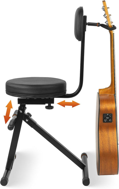 STRICH Gitaarkruk, gitaar zittrommelstoel, muzikant drumtroon met rugleuning, gitaarstoel voor volwassenen, drummer en gitarist - muzikantenkruk - SGT-30B