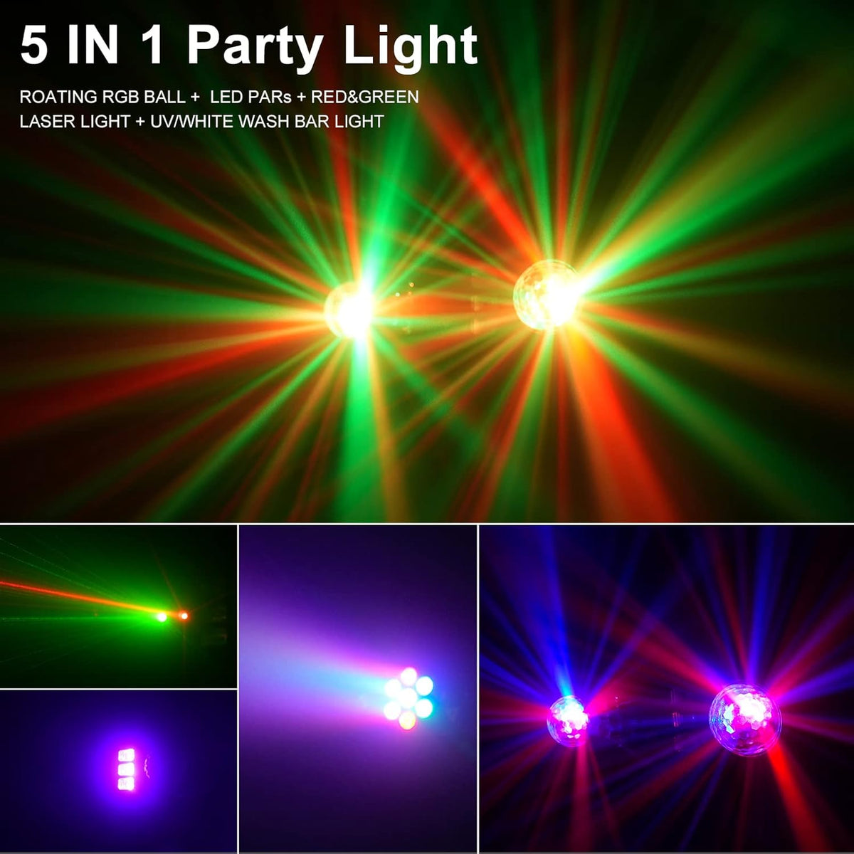 5-in-1 disco party lichtstandaard / disco bal / par light / blacklight strobe effecten / afstandsbediening / geluidsgeactiveerd voor muziek show concert decoratie