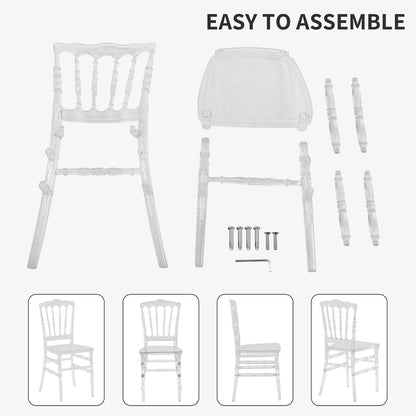 Clear Napoleon Stoel 2 Pack, Clear Acryl Stoel, Moderne Plastic Eetkamerstoelen, Armloze Transparante Kristallen Stoelen voor Bruiloft, Banket, Feest, Evenement, Keuken