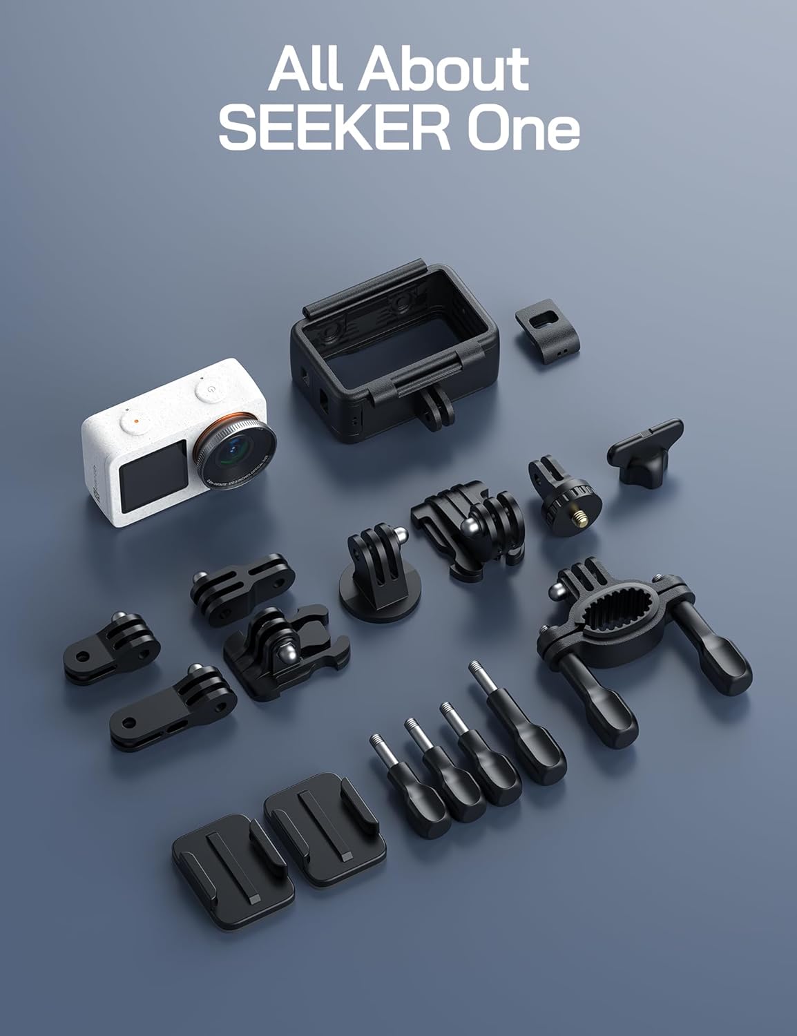 WOLFANG Seeker One White Waterdichte Actiecamera met 4K60fps Ultra HD-video, Dual Screen Kleurendisplay, 16 Voet Onder Water Camera, Live Streaming, Webcam, Stabilisatie met GO APE