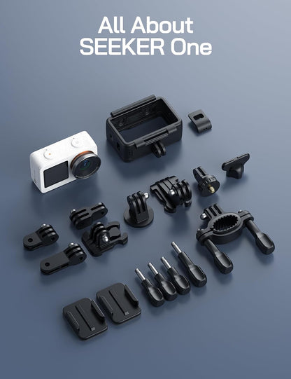 WOLFANG Seeker One White Waterdichte Actiecamera met 4K60fps Ultra HD-video, Dual Screen Kleurendisplay, 16 Voet Onder Water Camera, Live Streaming, Webcam, Stabilisatie met GO APE