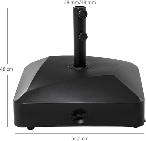 Parasolstandaard - Parasolvoet - met Wielen - voor Ø38-48 mm Parasolstang - Zand of Water Vulbaar - Metaal - 54.5 x 48 cm - Zwart