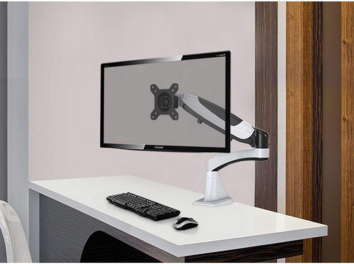 Monitorarm – Monitorbeugel – Monitorhouder – Schermarm – Tafelbeugel – Wit – Gasdrukveer – VESA 75x75 En 100x100