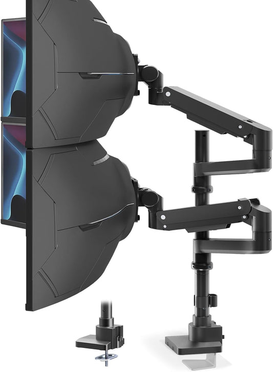 PUTORSEN 17-57 inch monitorhouder, 2 monitoren, gasveer, dubbele monitoren, tafelhouder, in hoogte verstelbaar, draaibaar, gewicht 2-20 kg per arm, VESA 75/100 mm