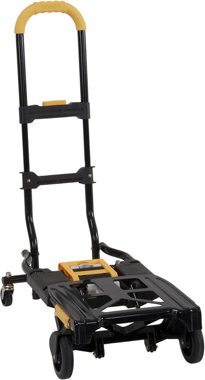 COSCO 12225YGB1E 2-in-1 opvouwbare steekwagen, 300 lbs, capaciteit, meerdere posities met uitschuifbare handgreep, geel
