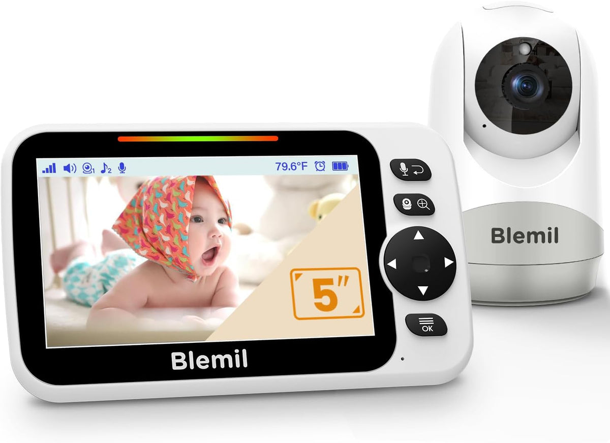 Blemil Monitor voor baby's met batterij van 30 uur, Monitor voor baby's video van groot scherm van 5 inch met camera en audio, nachtzicht, zwabbers, zonder WiFi