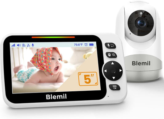 Blemil Monitor voor baby's met batterij van 30 uur, Monitor voor baby's video van groot scherm van 5 inch met camera en audio, nachtzicht, zwabbers, zonder WiFi