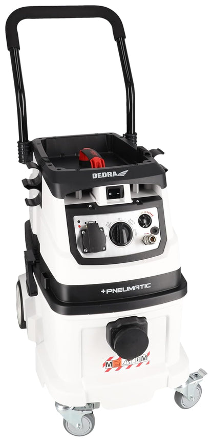 Industriële stofzuiger met automatische filterreiniging en aansluitbaar compressor- en persluchtsysteem, filterklasse M, gewicht 17,4 kg, zuigvermogen 24 kPa, reservoir 40 l DEDRA DED6609P