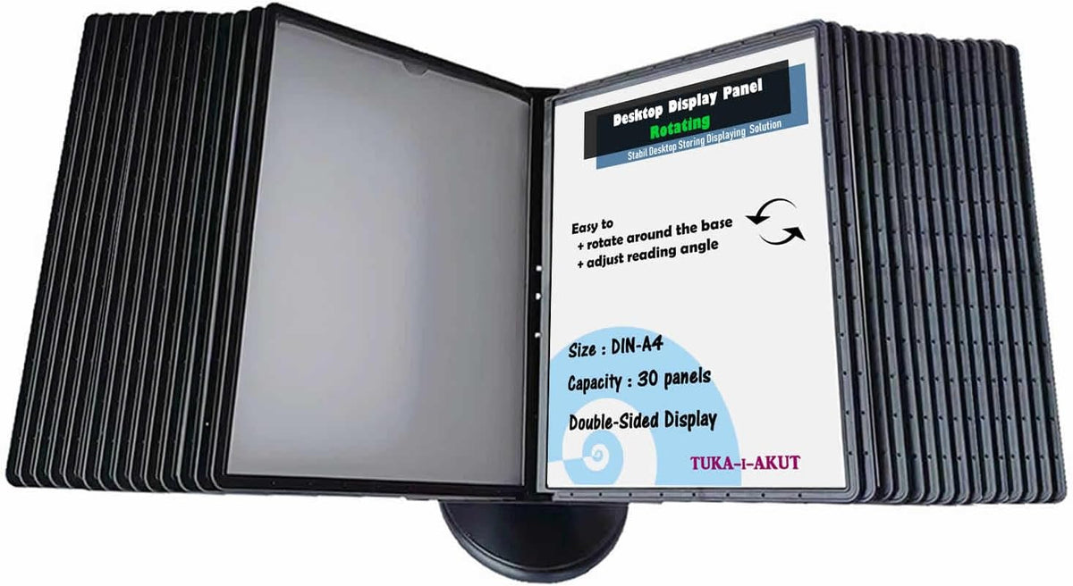 Tafelpresentatiesysteem – Tafelstandaard – Displaystandaard – Tafeldisplay – Presentatiestandaard – 30 A4-vakken, 360° Draaibaar En Verstelbare Kijkhoek – Zwart