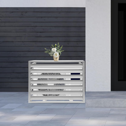Air Conditioning Cover, Aluminium, Weatherproof, AC Outdoor Unit, Cover with Ventilation Slats, Freestanding Protection Fence for Garden, Balcony and Patio, 110 x 60 x 80 cm (White) - QUORE