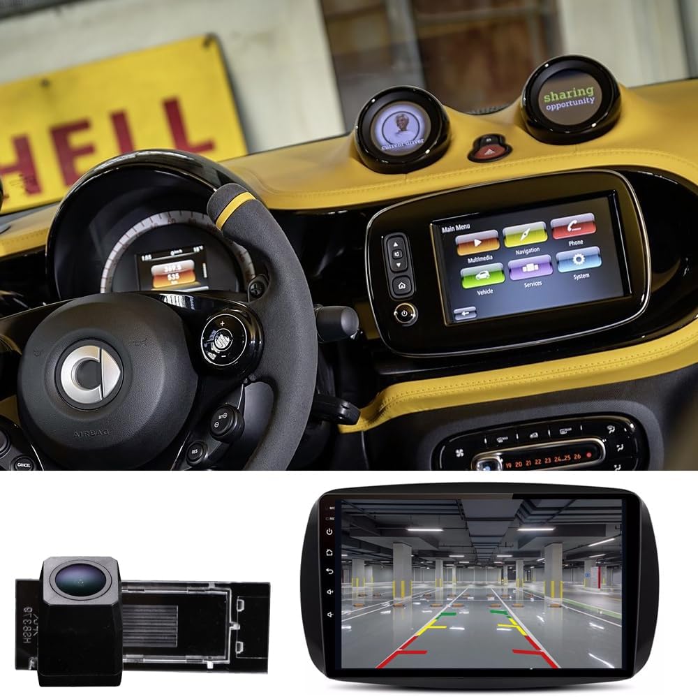 9'' GPS Navigatie Navigatie Navigator Autoradio met CarPlay & Android+Achteruitrijcamera Parkeersysteem Compatibel met Smart Fortwo Forfour Cabrio Cabrio Coupe 451 453 (Navigator D+Camera 8379)