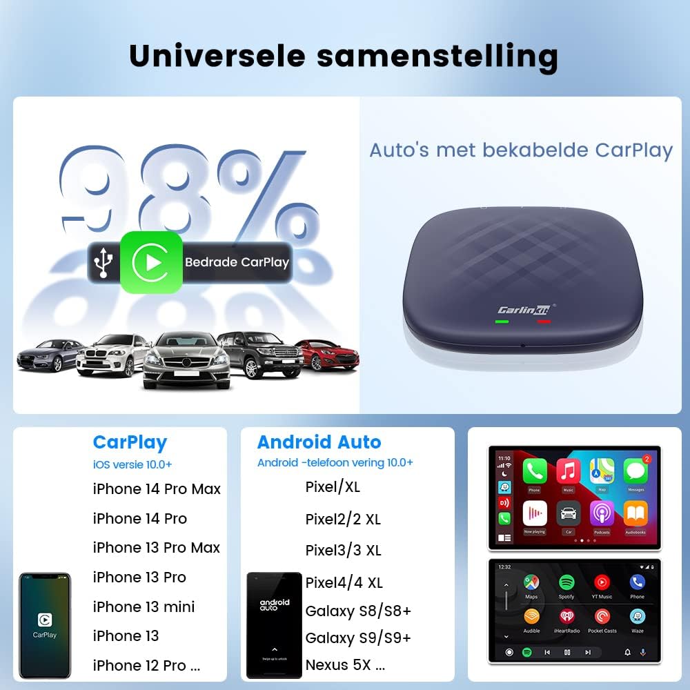 Draadloze CarPlay Adapter – Wireless CarPlay – Android Auto Adapter – AIBox Plus – Auto Multimedia Interface – Octa-Core Processor – 8GB RAM + 128GB Opslag