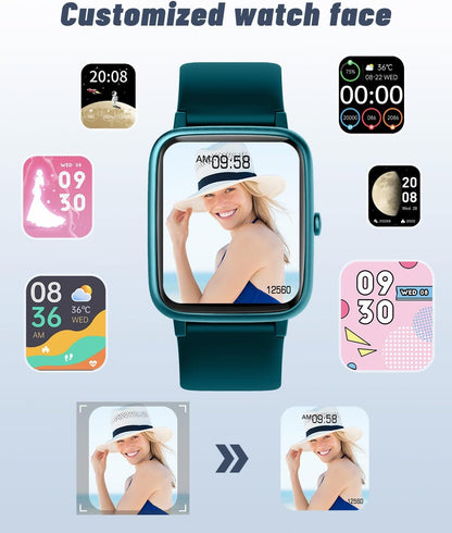 GRV Smartwatch voor heren en dames, smartwatch, sporthorloge, stappenteller, cardio, waterdicht, IP68, sms-melding en oproepen, 9 modi, sport, stopwatch, menstruatiecyclus, muziekbesturing voor
