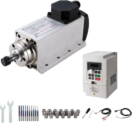 CNC-spindelmotorset, 220 V, 1,5 kW, ER16, luchtgekoelde vierkante spindelmotor CNC-spindelmotor + 220 V 1,5 kW VFD + kraagset ER16 + draden + boorbits + sleutel voor CNC-routermachine