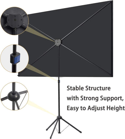 Beamerscherm met statief, draagbaar projectorscherm 100 inch, 16:9, 4K HD-projectiescherm, licht en compact, ideaal voor thuisbioscoop, voor films binnen en buiten.